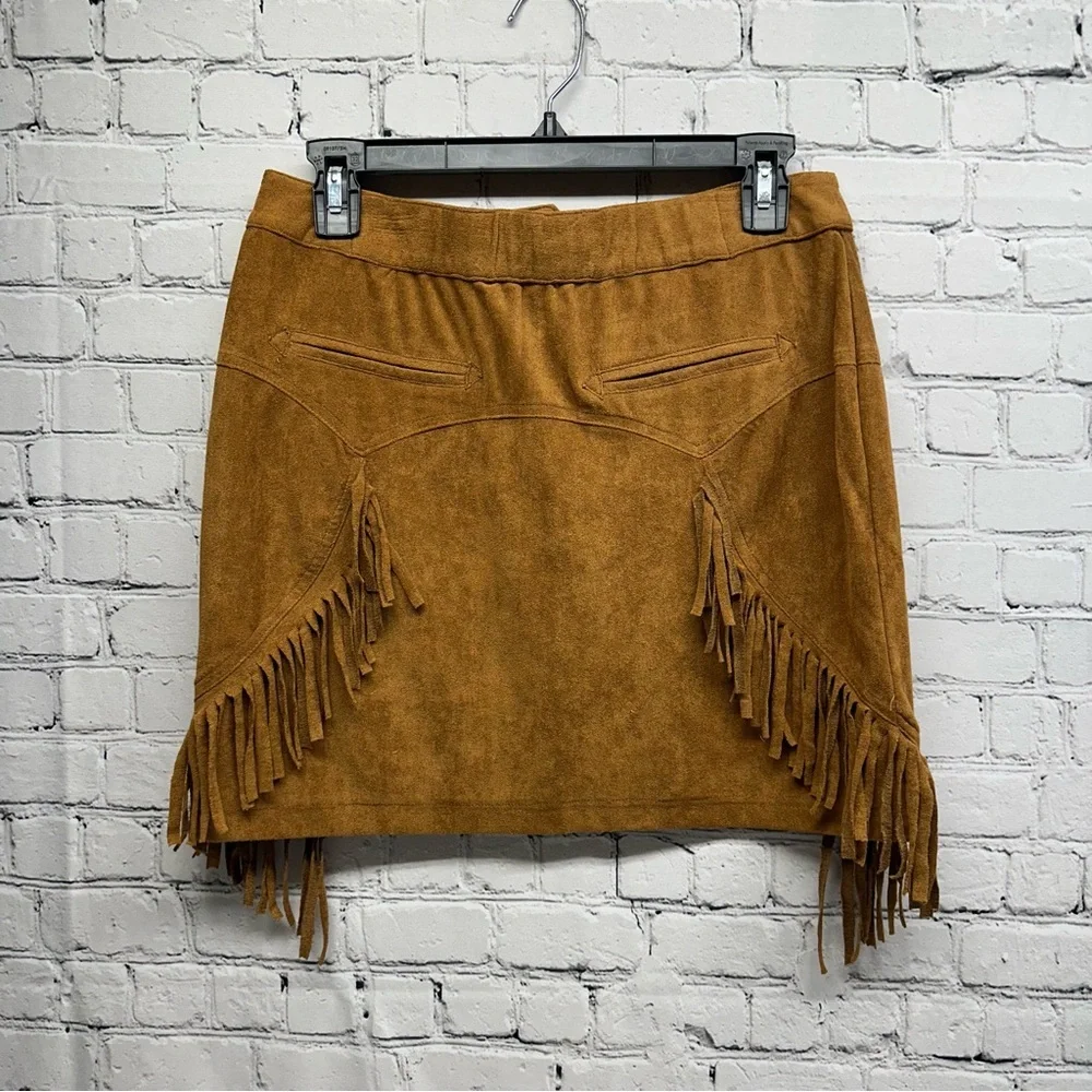 Double D Ranch Suede Fringe Mini Skirt in Cognac Brown - Picture 2 of 9